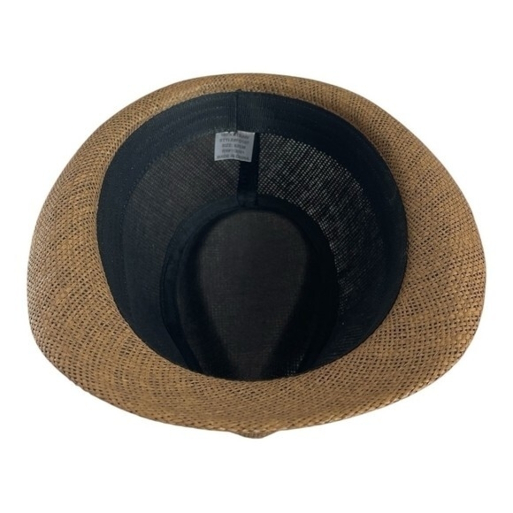 Mens Tan Brown Gold Banded 100% Straw Short Brim Fedora Hat Sz 62cm Barely Worn - Picture 5 of 7